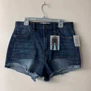 Rewash Women's Frayed Hem Denim High Rise Shorts